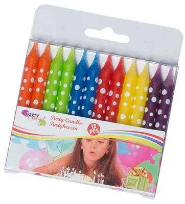 Image de Bougies de fête à pois, 8 cm, multicolores, lot de 12
