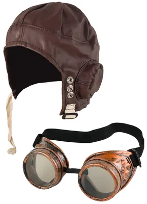 Biggles-Hut und Pilotenbrille Set – Aviator Steampunk, One Size, Braun