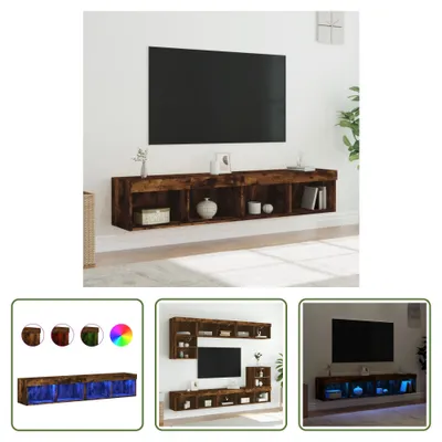 Produktbild von The Living Store TV-Schränke mit LED-Leuchten 2 Stk. Räuchereiche 80x30x30 cm