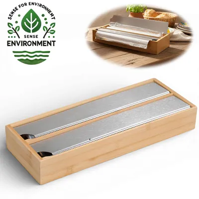 Produktbild von LS-LebenStil 2-fach Holz Folienspender Bambus Schubladen Alufolienspender Folienschneider Alufolie Alufolien-Spender Frischhaltefolie Folienabroller