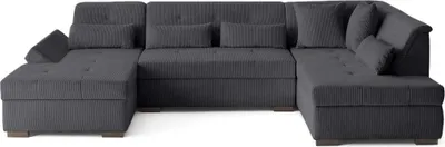 Image de Lisa Design Vermont S - canapé panoramique d'angle droit 7 places en velours côtelé , Gris foncé