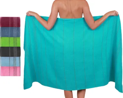 Produktbild von Betz Badetuch XXL Lines 90x180 cm – 100% Baumwolle, weich & saugstark – Strandtuch für Urlaub, Pool, Sauna, Outdoor – modernes Streifendesign - türkis