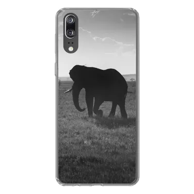 Produktbild von MuchoWow® Handyhülle Schutzhülle Hülle für Huawei P20 Elefant - Einfarbig - Tiere - Schwarz und weiß Silikon Softcase Handy Hülle - Hardcover