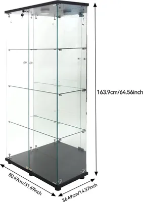 Produktbild von Glas Vitrinenschrank - Standvitrine - 2-türig - 4 Ebenen - 164×80×36 cm - Mit Beleuchtung - Mit Schloss - Schwarz