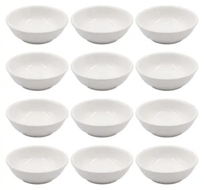 12 Keramik-Dip-Schalen, rund, 7,5 cm, weiß, stapelbar