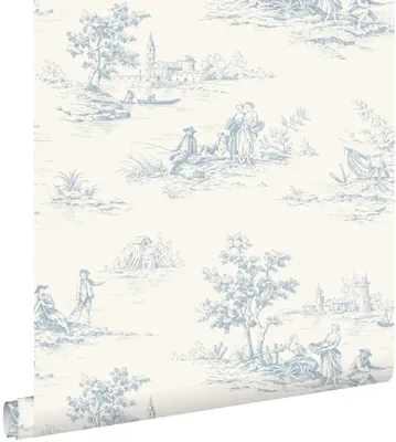 Productafbeelding van ESTAhome behang toile de jouy print lichtblauw en wit 50 x 900 cm