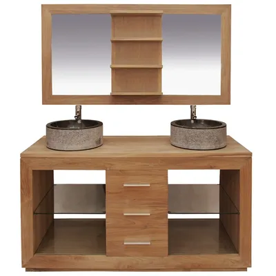 Produktbild von Teako Design Badmöbel Set Timra Teakholz mit Spiegel Unterschrank 120 cm