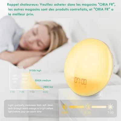 Produktbild von Wecklicht – Wiederaufladbarer Wecker – Sonnenaufgangssimulation – 7 Naturgeräusche – UKW-Radio