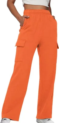 Produktbild von ASKSA Damen Jogginghose Cargohos Waist Freizeithose Weitem Bein Sporthose mit Taschen, Orange, L