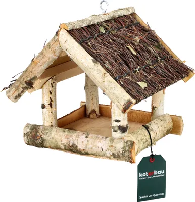 Produktbild von KOTARBAU® Vogelfutterhaus Holz Vogelhaus zum Aufhängen Birke Braunes Vogelhaus 25,5 x 25,5 x 23,5 cm Vogelfutterspender Wetterfest Vogelhäuschen Vogelfutterstation Futterhaus für Vögel