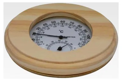 Produktbild von Sauna Thermometer und Hygrometer im Holzgehäuse