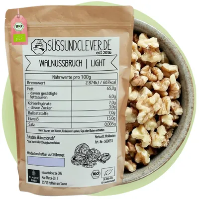 Produktbild von süssundclever.de |  Walnusskerne | 1,0 kg | Walnussbruch | helle Kerne | unbehandelt und 100% natürlich | ökologisch-nachhaltig ab