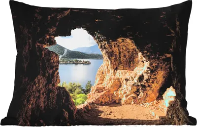 Produktbild von MuchoWow® Outdoor Kissen - Wasser - Höhle - Natur - Landschaft - 60x40 cm - Wetterfest - Lounge Kissen - Zierkissen - Kissen für Innenräume