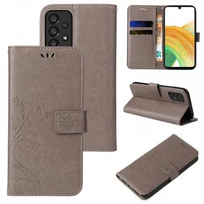 Produktbild von Kunstleder Flip-Hülle Floral für Samsung Galaxy A33 5G - Farbe: Grau - Modellkompatibilität: Für Samsung Galaxy A33 5G