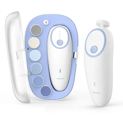 Immagine prodotto di Momcozy Lima per unghie elettrica per neonati, delicato tagliaunghie elettrico ricaricabile per neonati, tagliaunghie elettrico per neonati, 7 testine di ricambio, blu