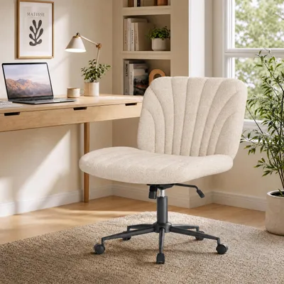 Produktbild von Verstellbarer Criss Cross Stuhl, Schminktisch Stuhl, Ergonomischer Drehstuhl, Komfortabler Schreibtischstuhl, H?henverstellbar, Drehstuhl, Beige