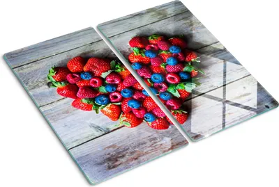 Obrázek produktu pro Kryt varné desky – Kryt na indukční desku – Ochranná skleněná deska – 2x30x52 cm– Skleněné ochranné desky na sporák –Tvrzené sklo –Srdce ovoce