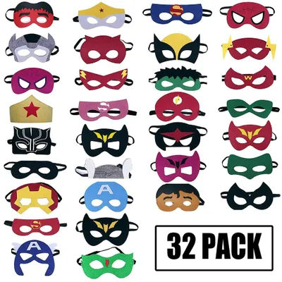 Produktbild von Superhelden Masken Set 32 Stš¹ck, Filz Gummiband, Kindergeburtstag Party Zubeh?r, Verschiedene Motive