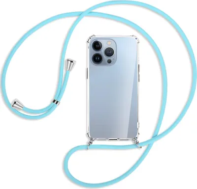 Produktbild von Handykette Backcover-Schutzhülle mit Band (Metall silberfarben) für Apple iPhone 13 Pro Max - himmelblau