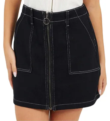 Productafbeelding van Brave Soul - Minirok voor dames, met volledige ritssluiting, denim, hoge taille. Model GT27952 (maat 36 EU) (zwart/wit)