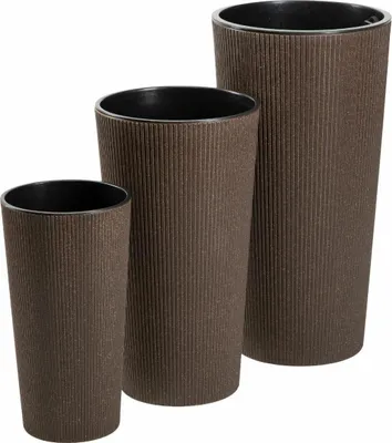 Image de HowHomely | Pots de fleurs - Pots pour plantes - marron - lot de 3 - cache-pots - striés - bacs à fleurs