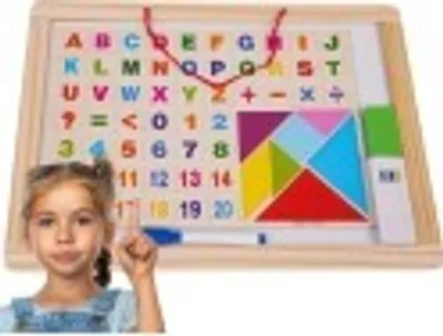 Zdjęcie produktu dla edukacyjna TABLICA DREWNIANA literki cyferki pisak Tablica dla dzieci