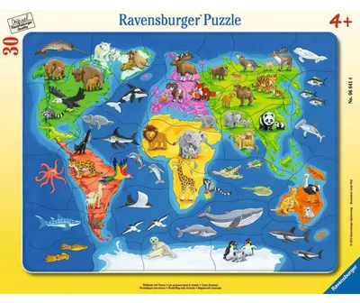 Produktbild von 30 Teile Ravensburger Kinder Rahmen Puzzle Weltkarte mit Tieren 06641