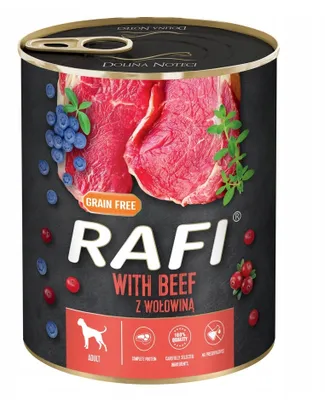 Zdjęcie produktu dla RAFI Mokra karma z wołowiną, borówką i żurawiną 12 x 800g