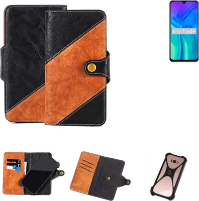 Produktbild von K-S-Trade Handyhülle Schutzhülle Bookstyle Case Wallet-Case kompatibel mit Huawei Honor 20 Handy Cover Bumper Klapphülle schwarz hellbraun 1x