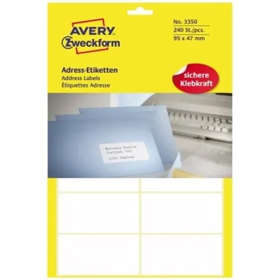Produktbild von AVERY Zweckform Adressetikett Maße: 95 x 47 mm (B x H) Werkstoff: Papier