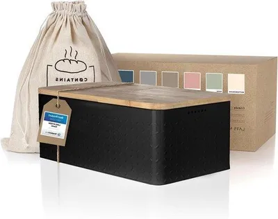Produktbild von Edelstahl Brotkasten mit Leinensack 34x18x13cm Schwarz