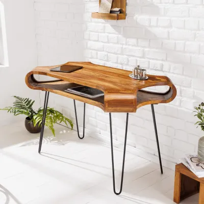 Produktbild von Massivholz Schreibtisch ORGANIC LIVING 120cm braun Sheesham stone finish mit Stauraum