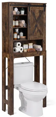 Produktbild von COSTWAY Toilettenregal, freistehendes Badezimmerregal mit Schiebetür, offenen Fächern&verstellbaren Einlegeböden,Toilettenschrank,Aufbewahrungsschrank