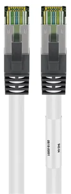 Produktbild von RJ45 (CAT 6A, 500 MHz) Patchkabel mit CAT 8.1 S/FTP Rohkabel, weiß 99,9 % sauerstofffreier Kupferleiter (OFC), AWG 24, halogenfreier Kabelmantel (LSZH)