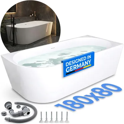 Produktbild von Belvit Badewanne halbfreistehend & freistehend aus Acryl – Eckbadewanne oder oval, Links, Mittig & Rechts, 180x80 - 170x78 cm, mit Ablaufgarnitur