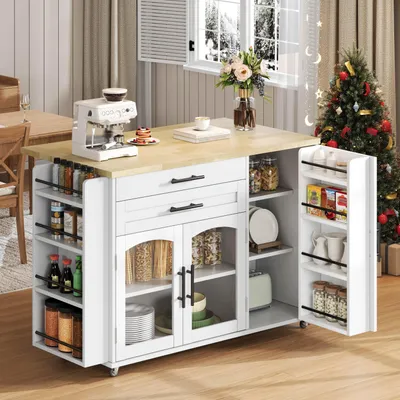 Productafbeelding van Mobiel keukenblok, 120x45(70)x90 cm, inklapbaar, met 5 wielen, opbergruimte, kruidenrek, besteklade.
