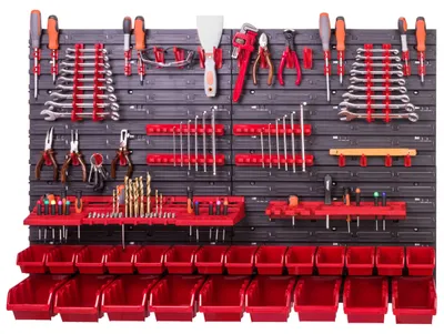 Immagine prodotto di Pannello portattrezzi - Sistema di stoccaggio per officina - Montaggio a parete - 115 x 78 cm - Con ganci di montaggio - Ideale per garage