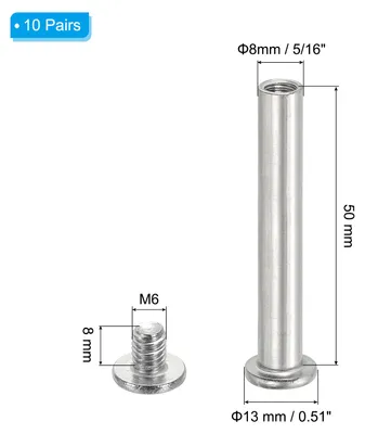 Produktbild von 10 Stš¹ck M6x50mm Innensechskant Verbindungsschraube mit Hš¹lsenschrauben Hš¹lsenmutter, 304 Edelstahl Verbindungsschrauben Set fš¹r Holzbretter Schrank M?bel, Silber M?belschrauben