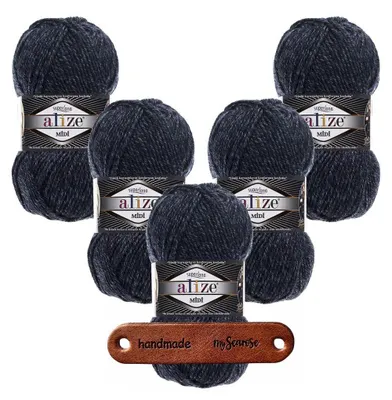 Produktbild von 5 x ALIZE Superlana Midi 805 Jaspe Navy mit Label