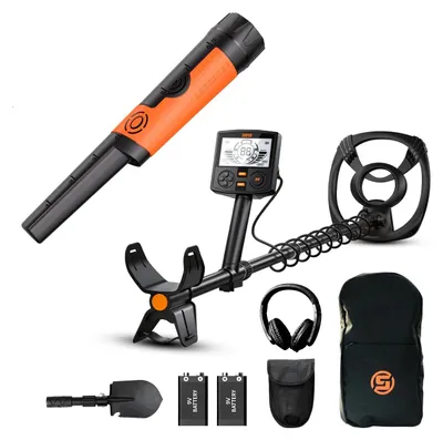 Produktbild von Professioneller Metalldetektor - Unterirdisches Suchset mit Pinpointer - 25 cm IP68 wasserdichte Suchspule - Hohe Präzision, 5 Modi, doppelt beleuchtetes LCD - Wiederaufladbar - Gold