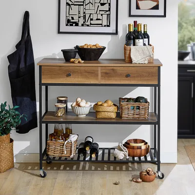 Produktbild von SoBuy FKW112-PF Küchenwagen Servierwagen Küchenregal Kücheninsel Flurschrank Sideboard Beistelltisch Rollwagen Industrie-Design BHT ca.: 100x93x45cm