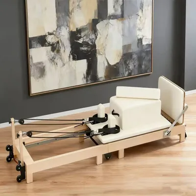 Image de Pilatesbett pliable, appareil de rééducation Reformer - Résistance réglable - Capacité de charge jusqu'à 500 kg - Fitness et yoga à domicile - Blanc