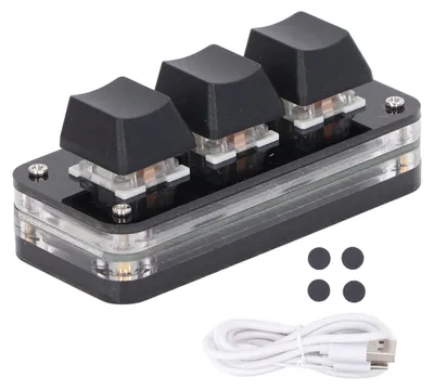 Obrázek produktu pro Mini klávesnice se 3 tlačítky, průmyslové USB spínače v modré barvě na míru, programovatelné herní funkce s RGB podsvícením