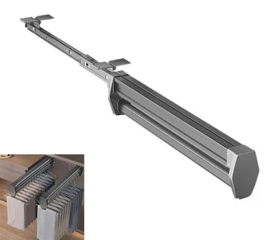 Produktbild von Ausziehbare Kleiderstange 40 cm mit Dämpfung, Teleskop-Kleiderstange Schrankauszug, Platzsparend & Geräuschlos, Stabil bis 45 kg, Grau