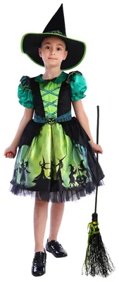Obrázok produktu pre Kostým čarodejnice pre dievčatá, s podšívkou, veľkosť 5-6 rokov, kostým na Halloween