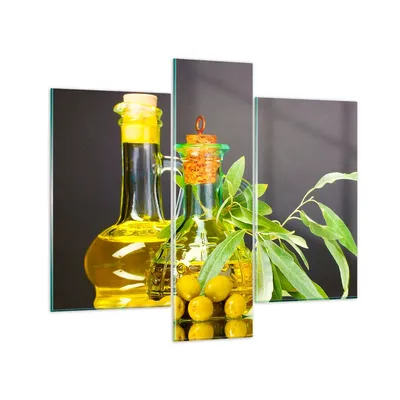Produktbild von Bilder auf glas - Flasche Glas Olive Öl - 95x80cm - Glasbilder - Wandbilder - Kunstdruck - zum Aufhängen bereit - Wanddekoration aus Glas - Glas Bilder - Wandbild auf Glas - 3 Teile - GCB95x80-2168