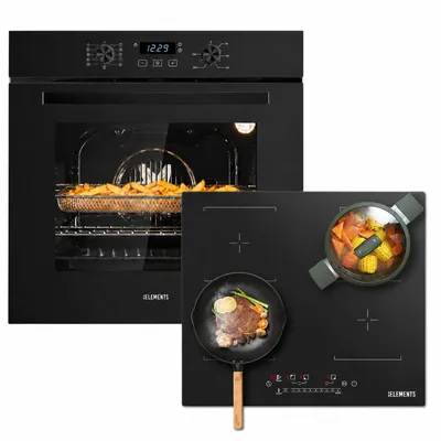 Produktbild von KB ELEMENTS Herdset Autark Kratzfestes Induktionskochfeld mit 2 Flexzonen + Einbaubackofen 60 cm, Air Fry, Steam Clean, Heißluft, A+