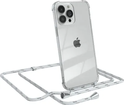 Produktbild von EAZY CASE Handykette kompatibel mit Apple iPhone 13 Pro Max, Handyhülle mit Umhängeband, Handykordel, Schutzhülle Clear, Band in Weiß