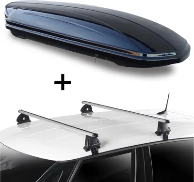 Produktbild von Dachbox VDPMAA460 460 Liter schwarz glänzend abschließbar + Dachträger VDP EVO ALU kompatibel mit Mercedes Classe A (W168) 5 Türer 1997-2004