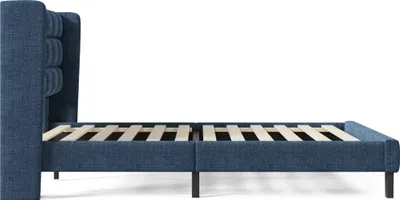 Image de OKWISH Lit double 140x200 - Lit adulte capitonné avec sommier à lattes - Lin - Sans Matelas - Bleu